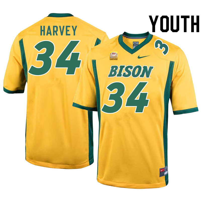 Youth #34 Jonathan Harvey North Dakota State Bison College Football Jerseys Stitched-Yellow